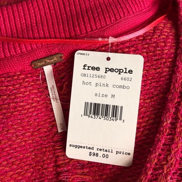 Free People Hot Pink Riptide V-Neck Knit Sweater NWT - Picture 9 of 13
